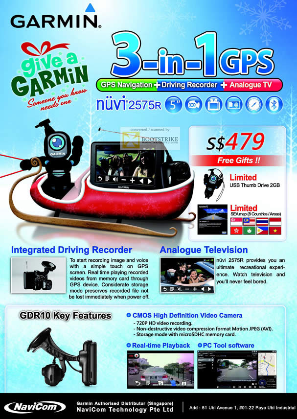 SITEX 2011 price list image brochure of Navicom Garmin GPS Nuvi 2575R 3-in-1 GPS, Driving Video Recorder, TV, GDR10