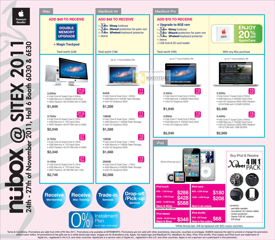 SITEX 2011 price list image brochure of Newstead Nubox Apple IMac Desktop PC, MacBook Air Notebooks, MacBook Pro, IPod Touch, IPod Nano, IPod Classic, IPod Shuffle