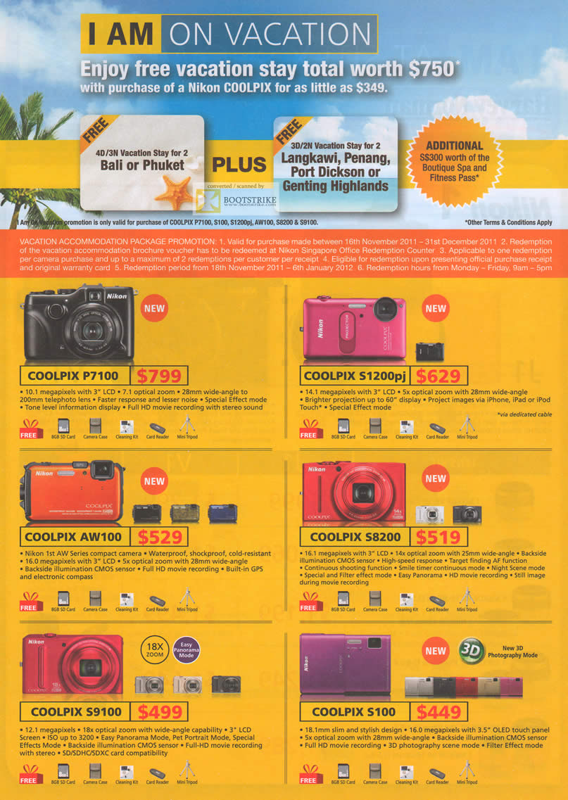 SITEX 2011 price list image brochure of Nikon Digital Cameras Coolpix P7100, S1200pj, AW100, S8200, S9100, S100