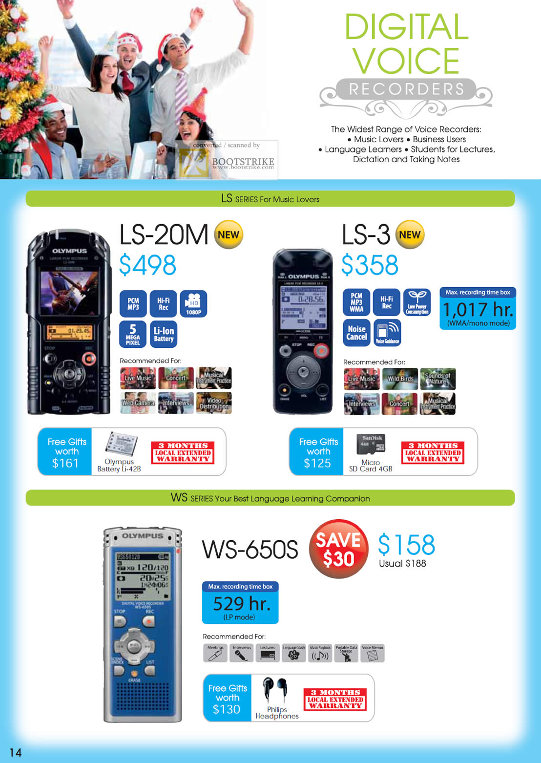 SITEX 2011 price list image brochure of Olympus Digital Voice Recorders LS-20M, LS-3, WS-650S