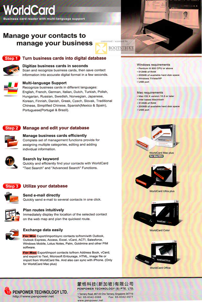 SITEX 2011 price list image brochure of Penpower WorldCard Business Card Reader Scanner Features