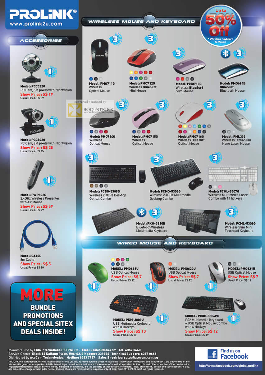 SITEX 2011 price list image brochure of Prolink Wireless Keyboard, Mouse, Webcam, PC Cam, Bluesurf, Optical, Bluetooth, Slim, USB