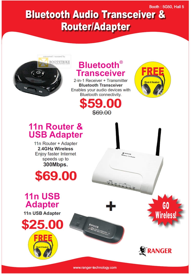 SITEX 2011 price list image brochure of Ranger Bluetooth Transceiver, Router, Wireless USB Adapter