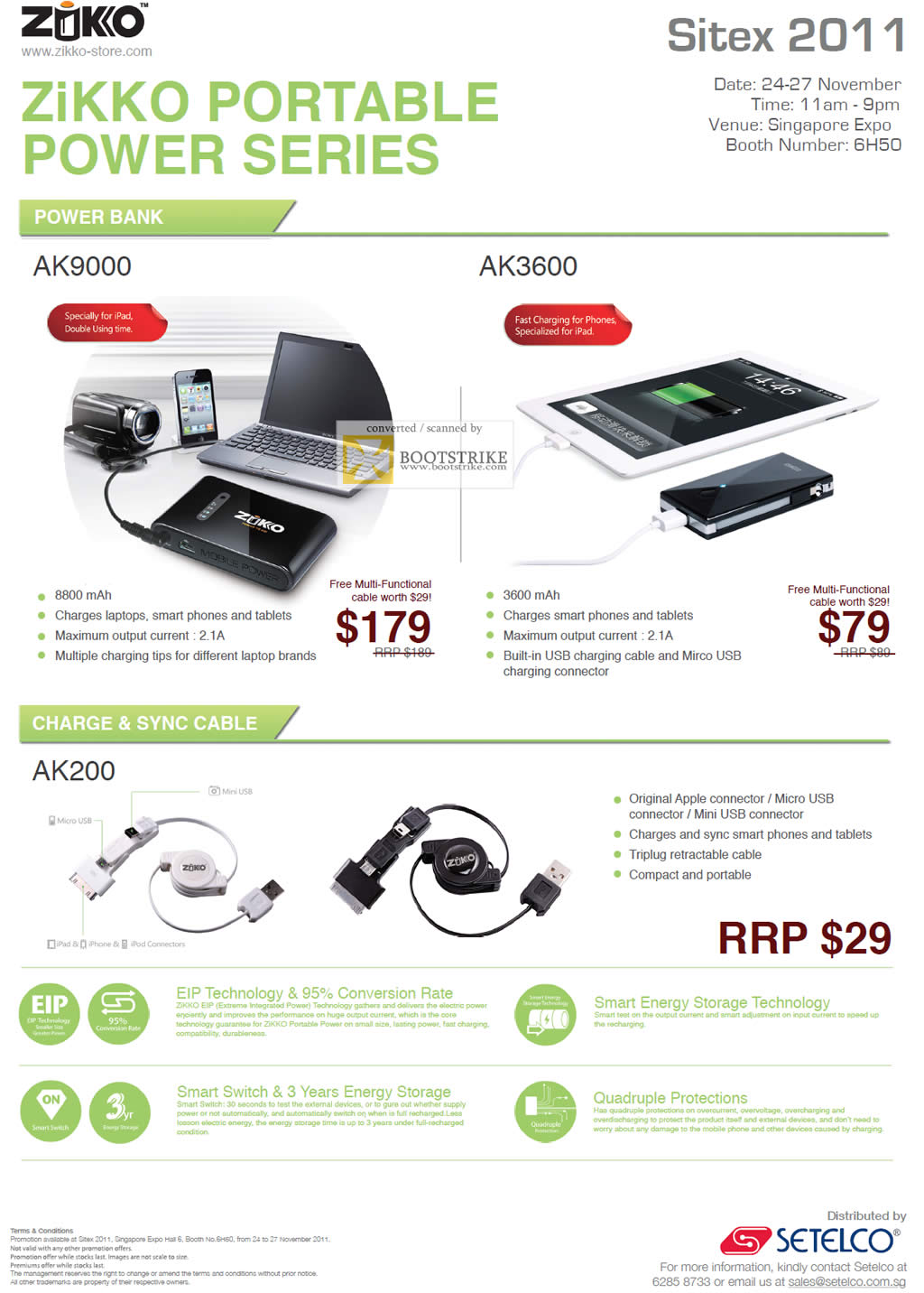 SITEX 2011 price list image brochure of Setelco Zikko Portable Power Charger, AK9000, AK3600, AK200