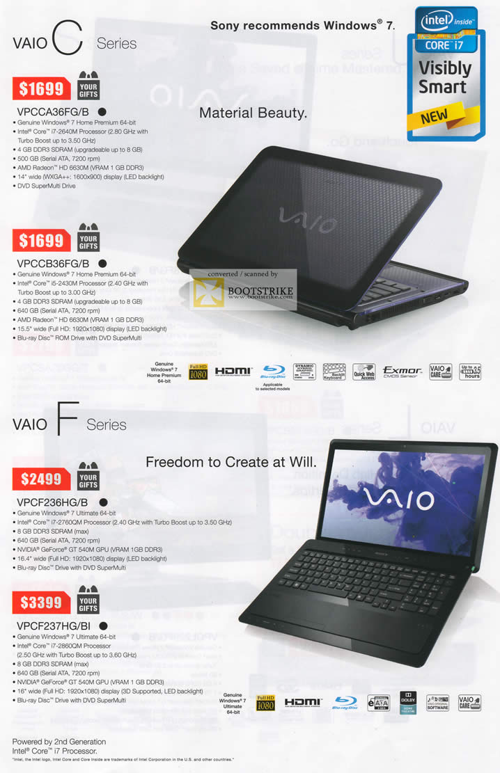 SITEX 2011 price list image brochure of Sony Notebooks Vaio C VPCCA36FG B, VPCCB36FG B, VPCF236HG B, VPCF237HG BI