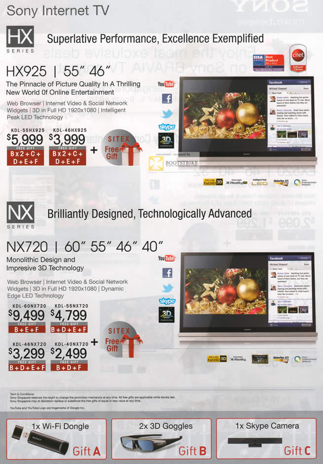 SITEX 2011 price list image brochure of Sony TV HX Series, NX Series KDL-55HX925, KDL-46HX925, KDL-60NX720, KDL-55NX720, KDL-46NX720, KDL-40NX720