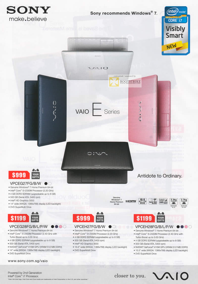 SITEX 2011 price list image brochure of Sony Vaio Notebooks VPCEG27FG B W, VPCEG28FG B L P W, VPCEH27FG B W, VPCEH28FG B L P W