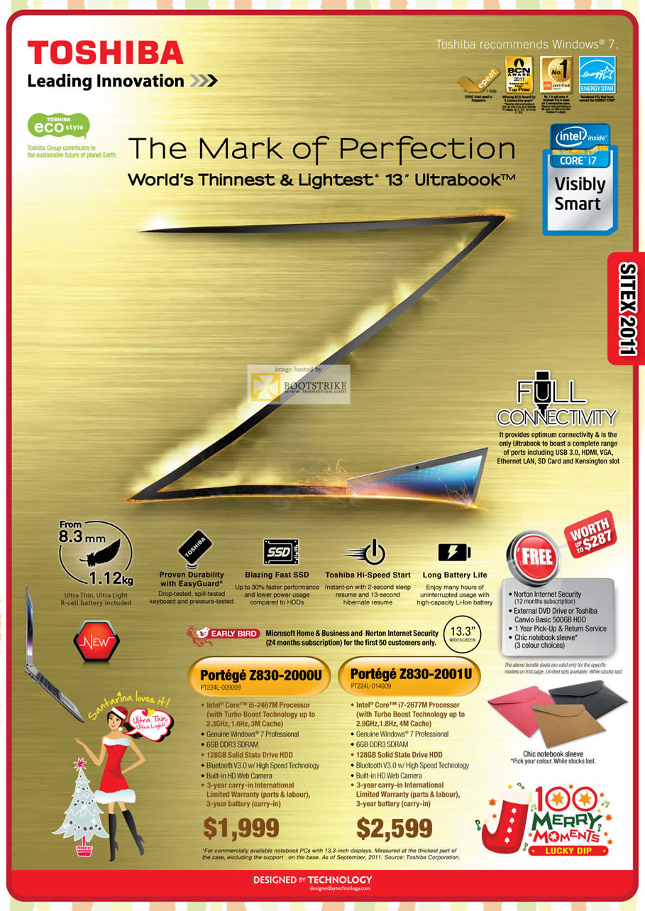 SITEX 2011 price list image brochure of Toshiba Notebooks Ultrabook Portege Z830-2000U PT224L-009009, R830-2001U PT224L-014009