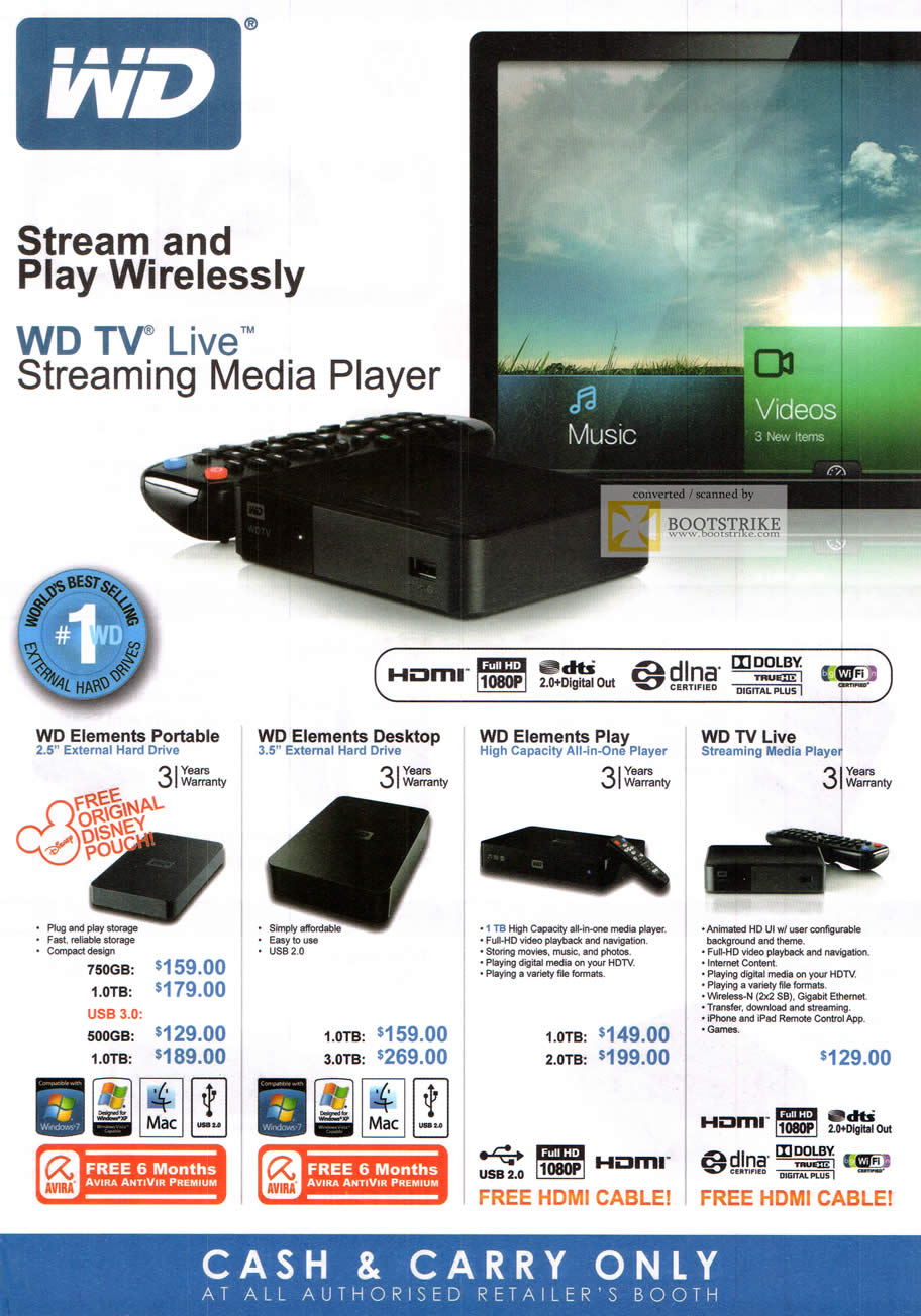 SITEX 2011 price list image brochure of Western Digital External Storage WD TV Live Streaming Media Player, Portable, Desktop, Play, TV Live