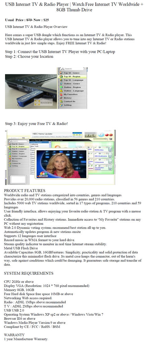SITEX 2011 price list image brochure of Worldwide Computer USB Internet TV Radio Player