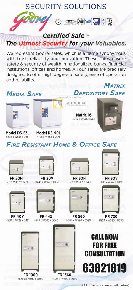 SITEX 2011 price list image brochure of YS Storage Security Solutions, Safe, Matrix Depository Safe, Godrej