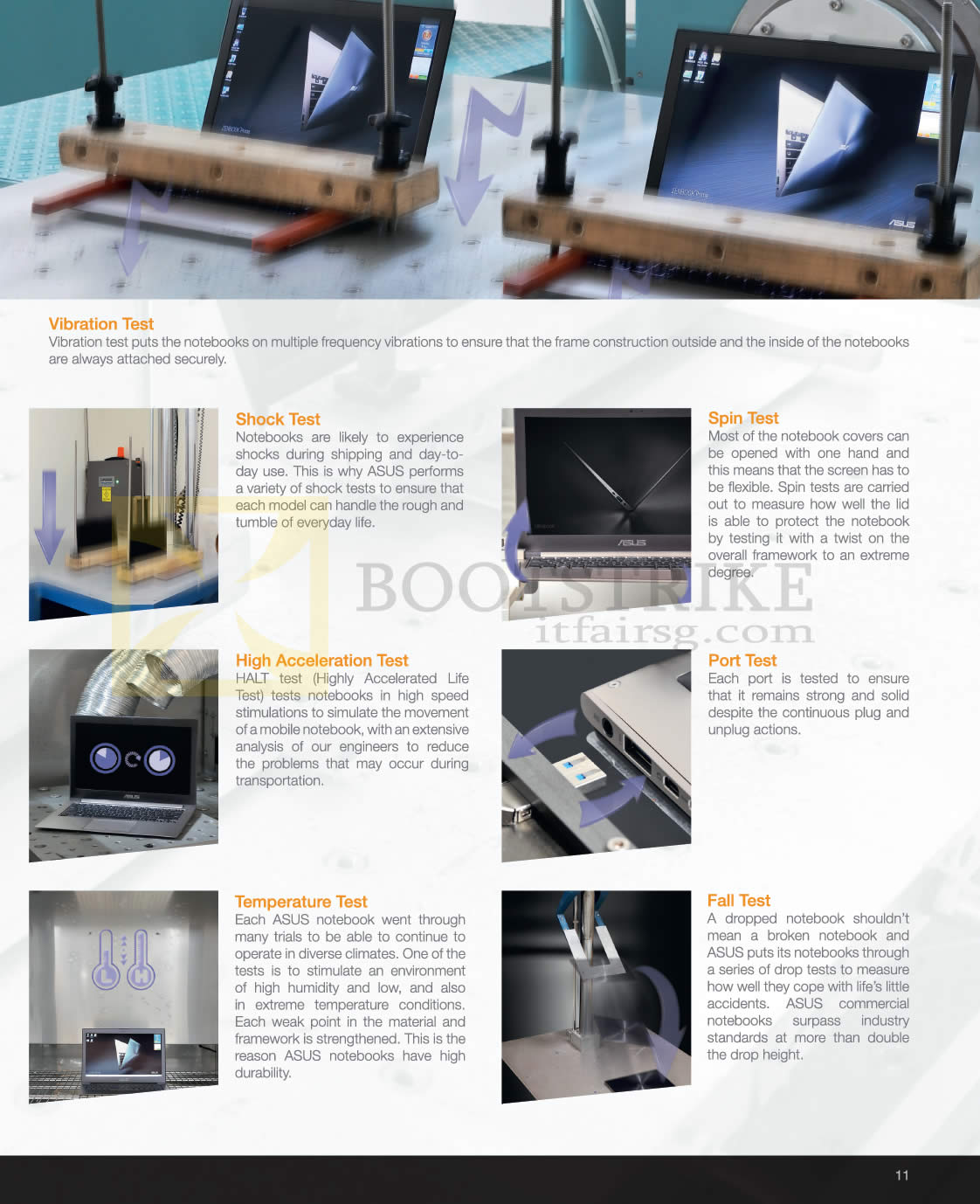 SITEX 2012 price list image brochure of ASUS Notebooks Tests Vibration, Shock, Spin, High Acceleration, Port, Temperature, Fall