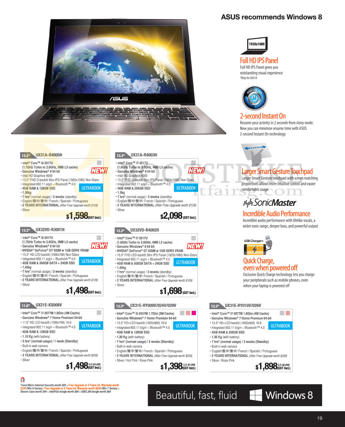 SITEX 2012 price list image brochure of ASUS Notebooks UX31A-R4005H, UX31A-R4003H, UX32VD-R3001H, UX32VD-R4002H, UX21E-KX008V, UX31E-RY009V 024V 029V, UX31E-RY010V 026V