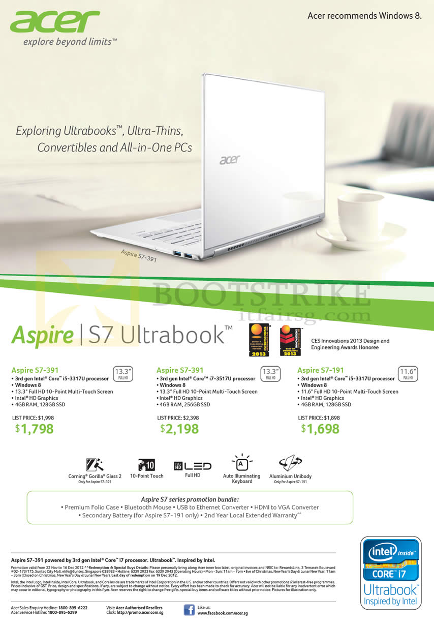 SITEX 2012 price list image brochure of Acer Notebooks Ultrabooks Aspre S7-391, S7-191