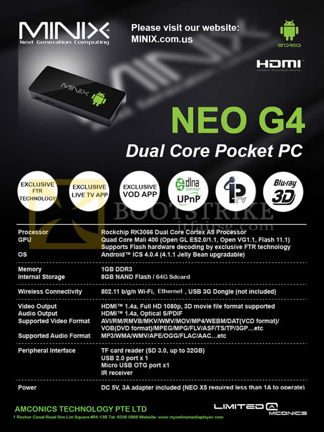 SITEX 2012 price list image brochure of Amconics MiniX Neo G4 Android Dual Core Pocket PC Specifications