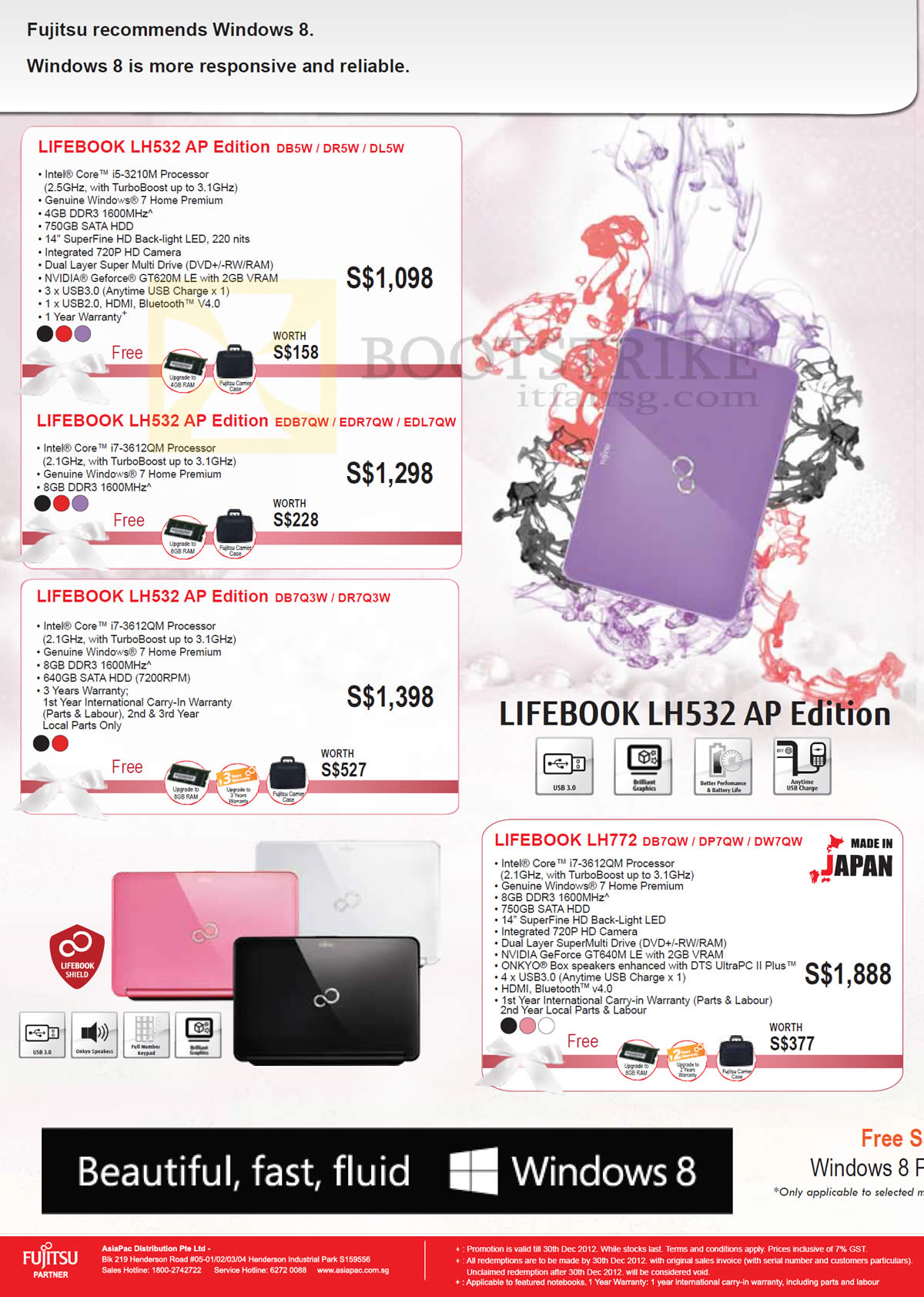 SITEX 2012 price list image brochure of Asiapac Fujitsu Notebooks Lifebook LH532 AP Edition DB5W DR5W DL5W, LH532 EDB7QW EDR7QR EDL7QW DB7Q3W DR7Q3W, LH772 DB7QW DP7QW DW7WQ