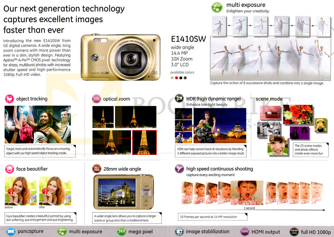 SITEX 2012 price list image brochure of C20 General Electric E1410SW Digital Camera Features