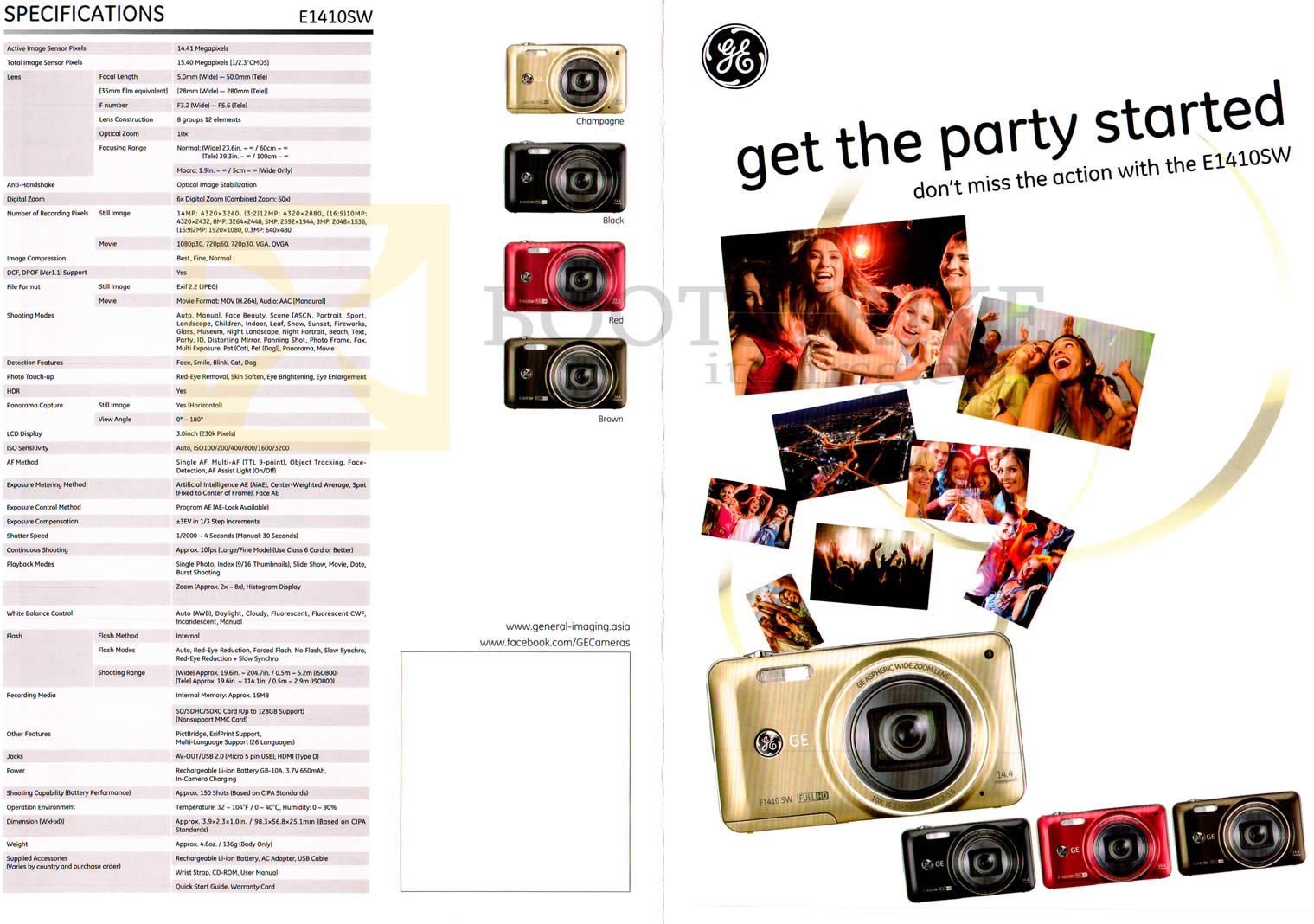 SITEX 2012 price list image brochure of C20 General Electric E1410SW Digital Camera Specifications