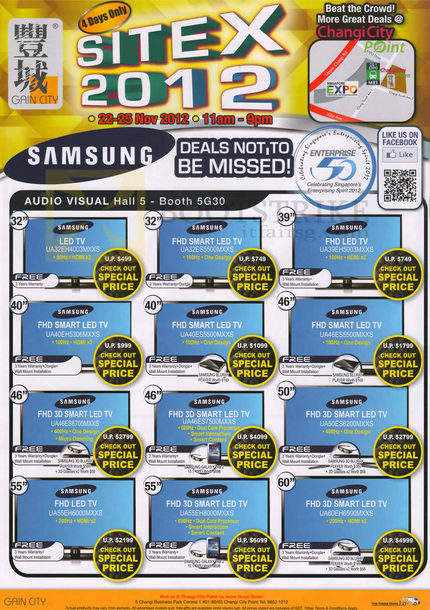 SITEX 2012 price list image brochure of Gain City TV Samsung LED TV