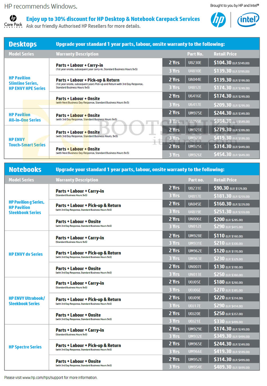 SITEX 2012 price list image brochure of HP Desktop Notebook Warranty Options