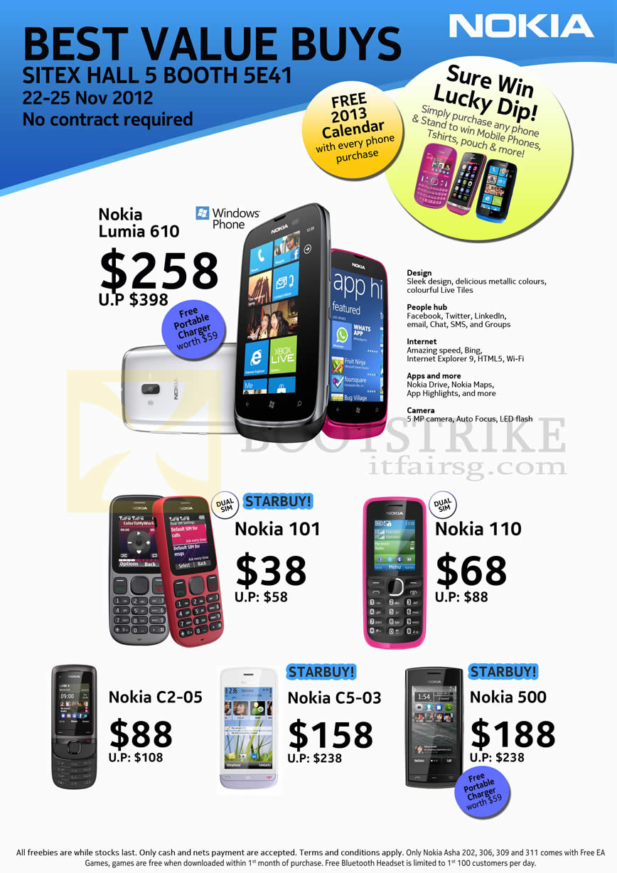 SITEX 2012 price list image brochure of Jim & Rich Mobile Phones Nokia Lumia 610, 101, 110, C2-05, C5-03, 500