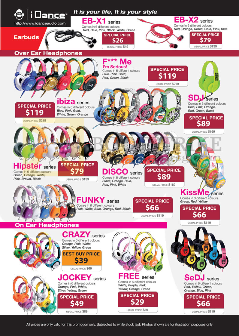 SITEX 2012 price list image brochure of Lau Intl IDance Earphones EB-X1 EB-X2, Headphones Ibiza, SDJ, Hipster, Disco, Kissme, Funky, Crazy, Jockey, Free, SeDJ