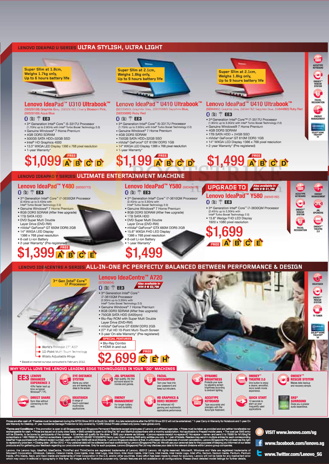 SITEX 2012 price list image brochure of Lenovo Notebooks Ultrabooks IdeaPad U310, U410, Y480, Y580, IdeaAcentre A720