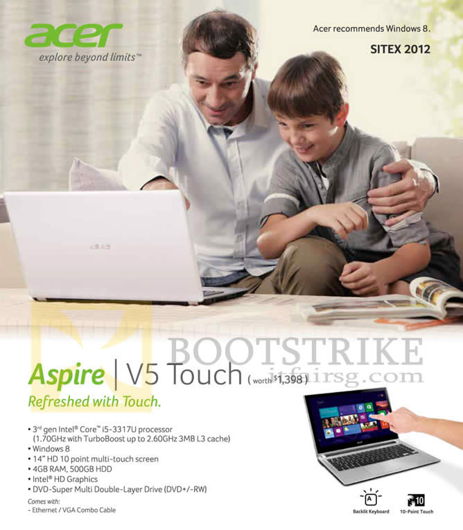 SITEX 2012 price list image brochure of M1 Acer Aspire V5 Touch Notebook Specifications