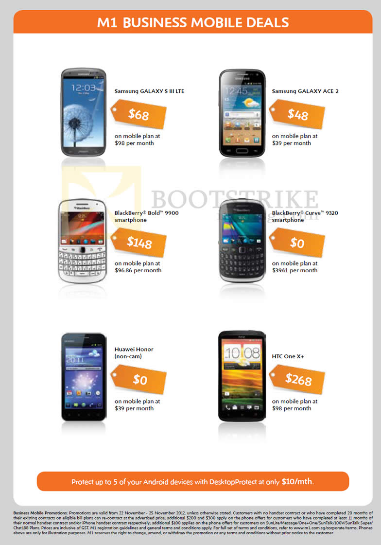 SITEX 2012 price list image brochure of M1 Business Mobile Phones Samsung Galaxy S III LTE, Ace 2, Blackberry Bold 9900 9320, Huawei Honor, HTC One X Plus