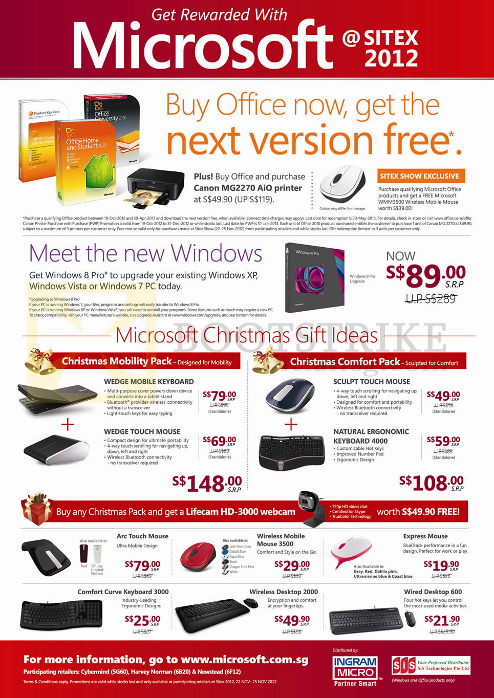 SITEX 2012 price list image brochure of Microsoft Office 2010 Home Student Business, Windows 8, Wedge Keyboard Mouse, Sculpt, Natural Ergonomic 4000, Arc Touch, Comfort Curve