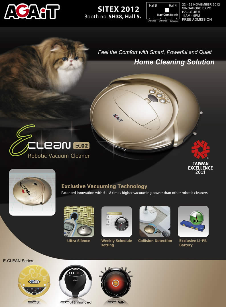 SITEX 2012 price list image brochure of Navicom Agait E-Clean Robotic Vacuum Cleaner EC02 Features