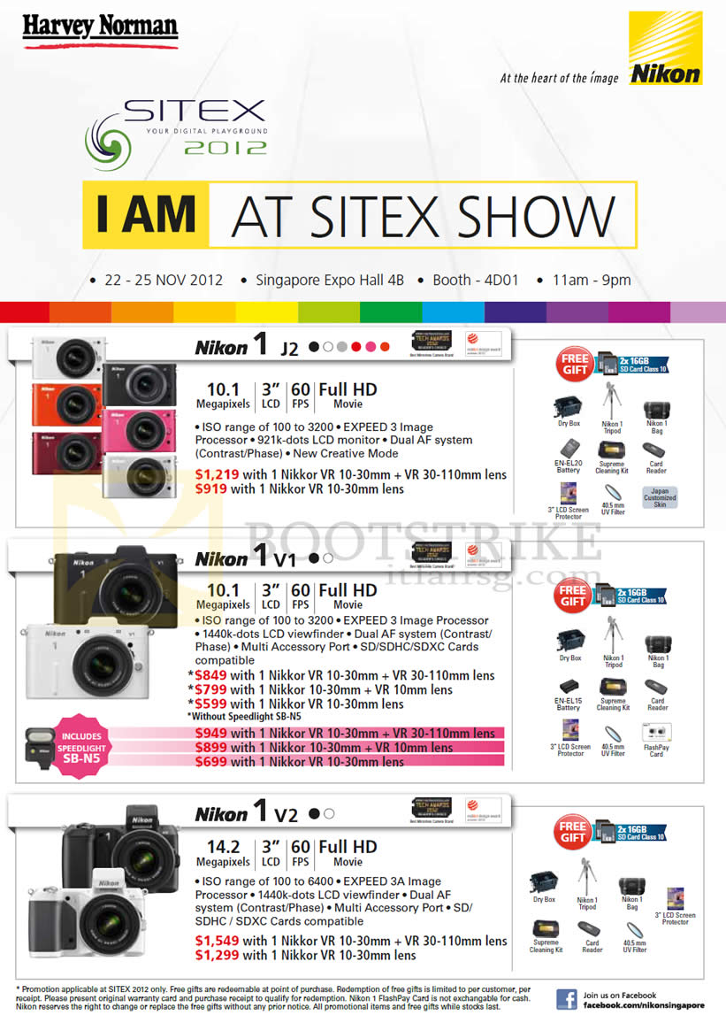 SITEX 2012 price list image brochure of Nikon Digital Cameras 1 J2, V1, V2