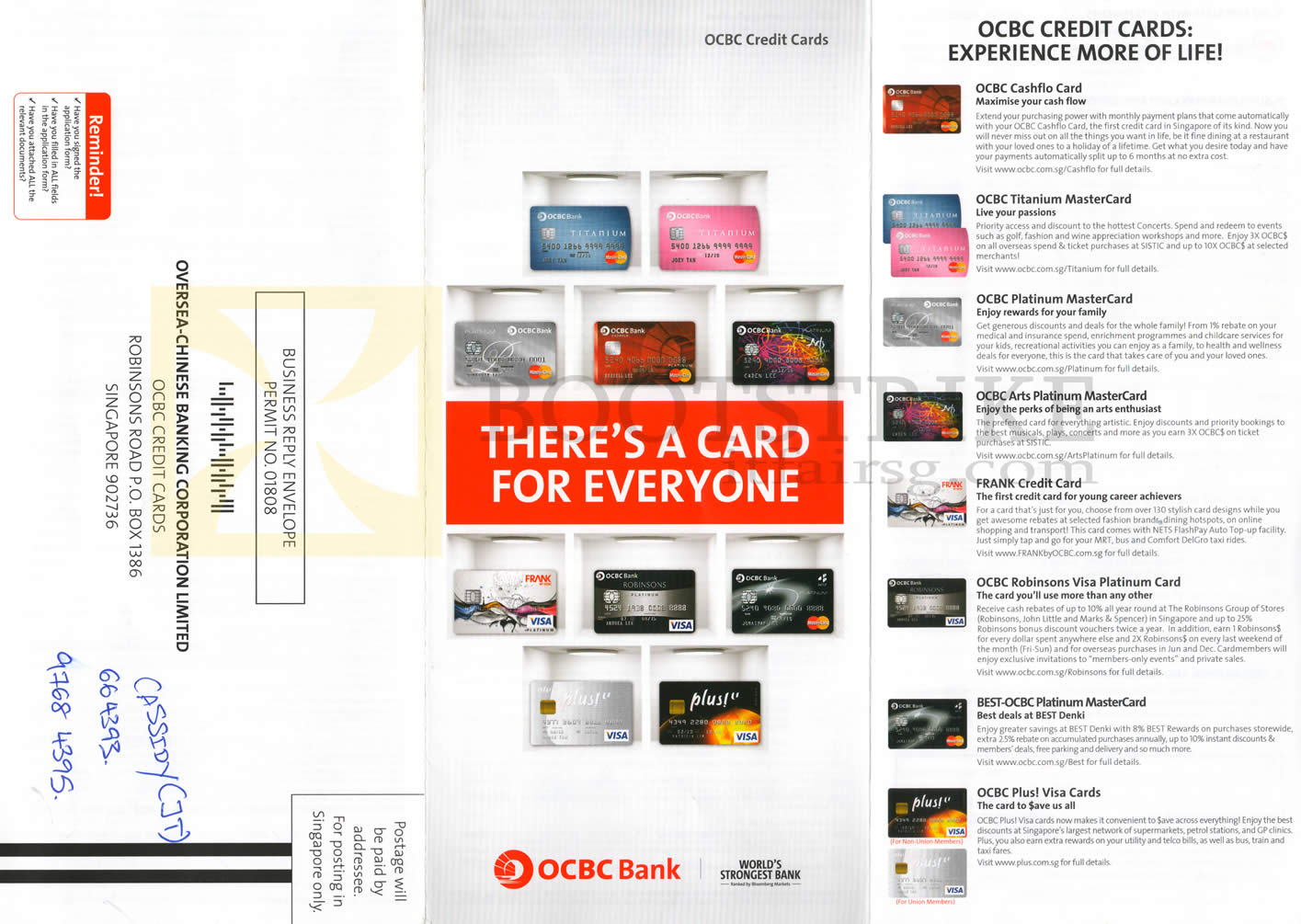 SITEX 2012 price list image brochure of OCBC Credit Cards Features Cashflo, Titanium MasterCards, Platinum, Arts, Frank, Robinsons Visa, Best, Plus