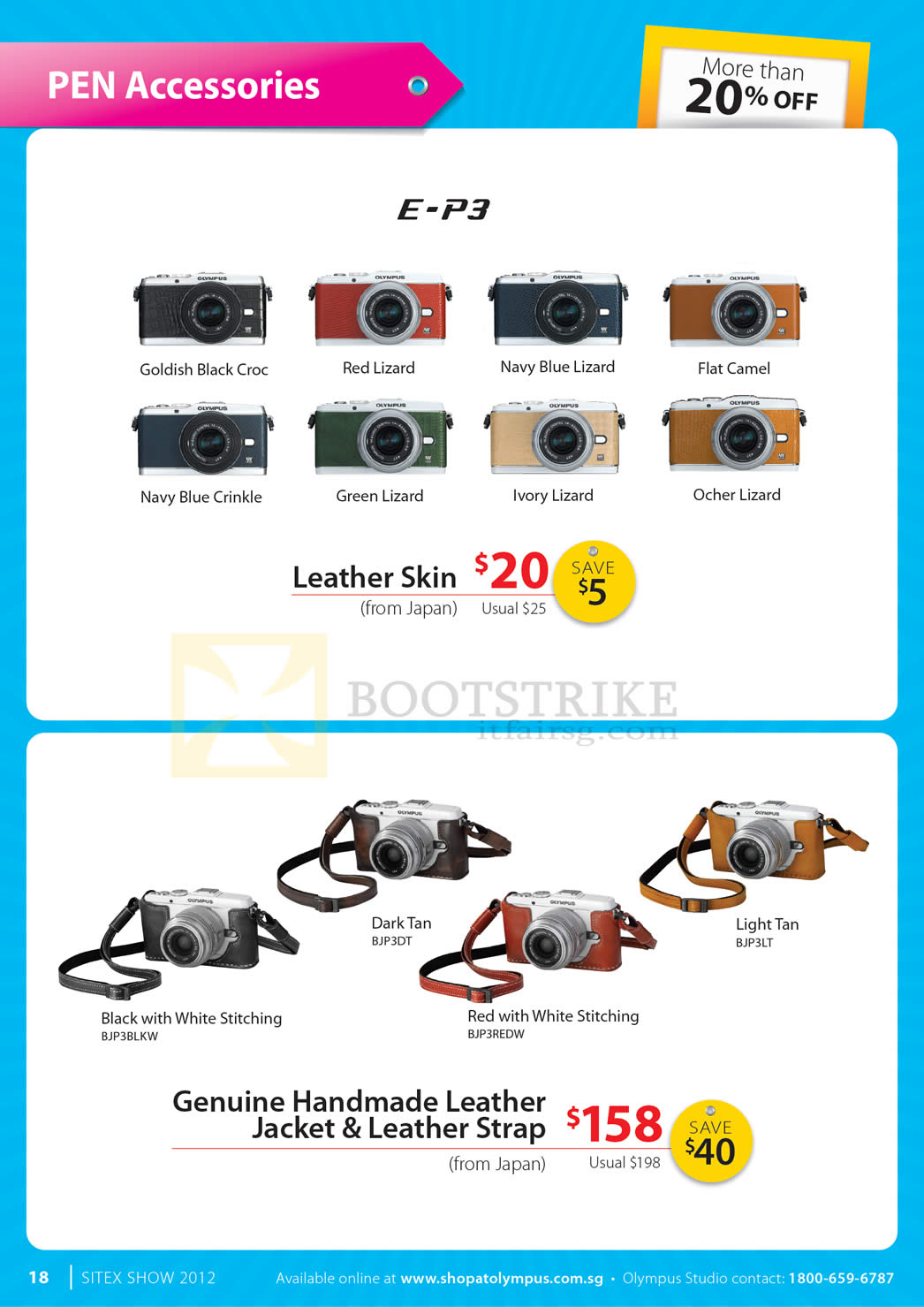 SITEX 2012 price list image brochure of Olympus Digital Camera Pen E-P3, Leather Skin, Jacket, Strap