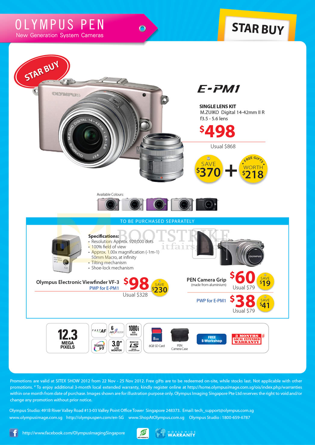 SITEX 2012 price list image brochure of Olympus Digital Camera Pen E-PM1, Specifications, Camera Grip