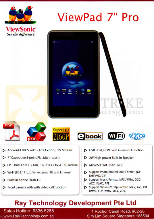 SITEX 2012 price list image brochure of Ray Tech Viewsonic Viewpad 7 Tablet Android