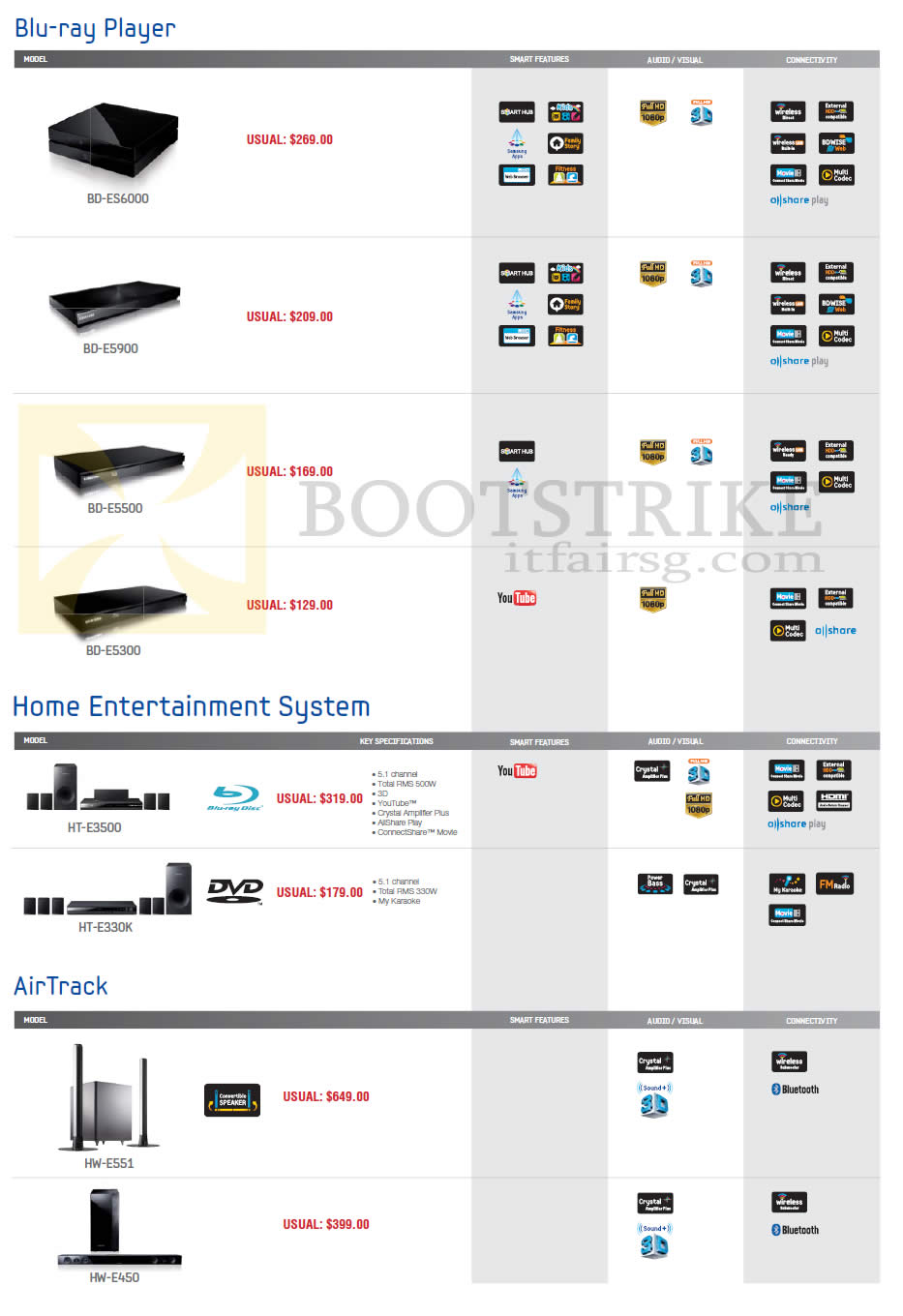 SITEX 2012 price list image brochure of Samsung Audio House Blu-Ray Player, Home Entertainment System, AirTrack