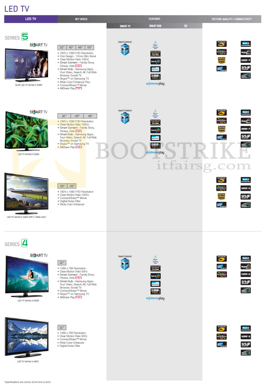 SITEX 2012 price list image brochure of Samsung Audio House LED TV Series 5, 4 Comparison Table