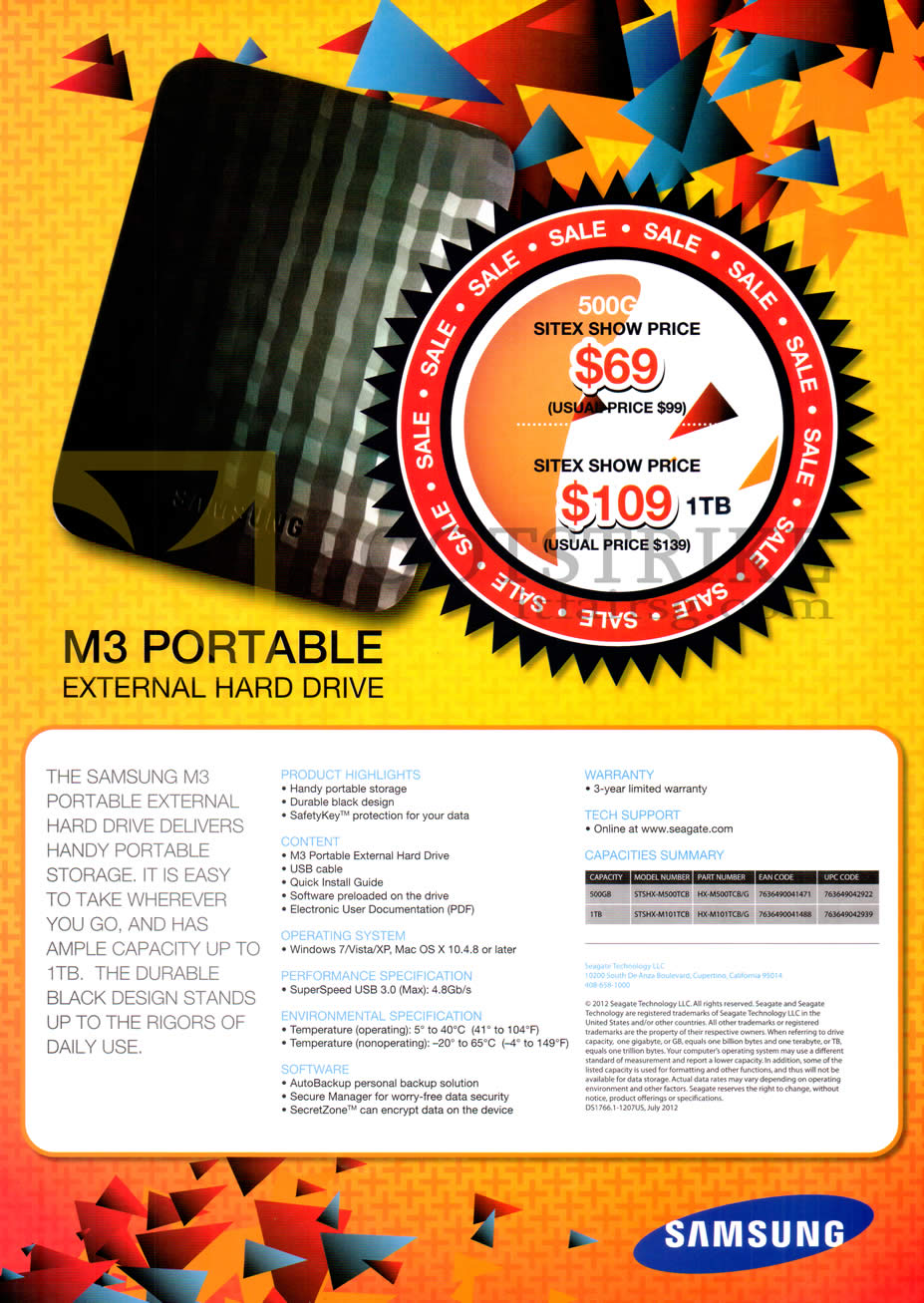 SITEX 2012 price list image brochure of Samsung External Storage M3 Portable