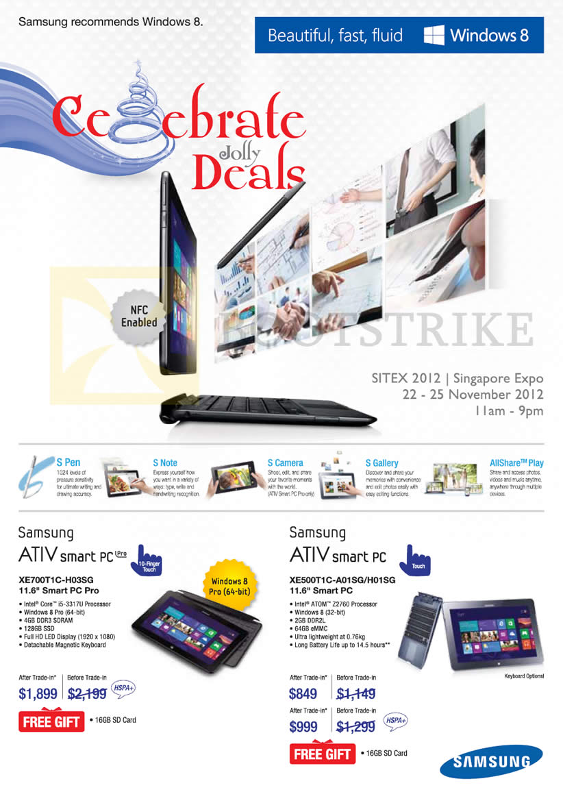 SITEX 2012 price list image brochure of Samsung Notebooks Tablets ATIV Smart PC XE700T1C-H03SG, XE500T1C-A01SG H01SG