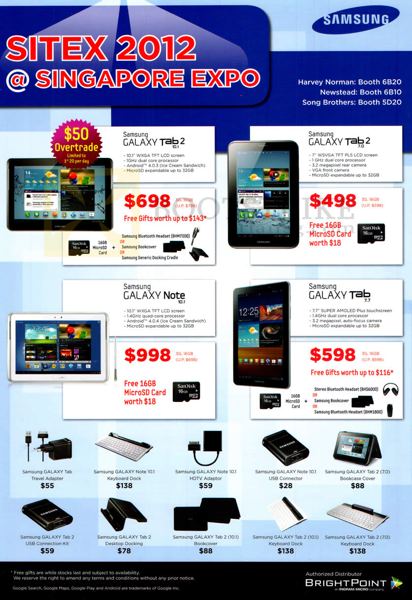 SITEX 2012 price list image brochure of Samsung Tablets Galaxy Tab 10.1, Tab 2 7.0, Note 10.1, Tab 7.7, Accessories