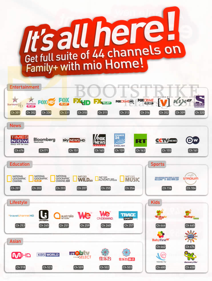 SITEX 2012 price list image brochure of Singtel Mio Home Channels Entertainment, News, Education, Lifestyle, Sports, Kids, Asian