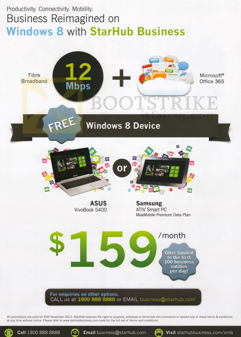 SITEX 2012 price list image brochure of Starhub Business Fibre Broadband Free Asus VivoBook S400, Samsung ATIV Smart PC