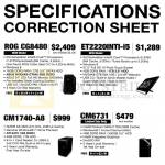 Desktop PC Specifications Correction ROG CG8480, ET2220INTI, CM1740-A8, CM6731