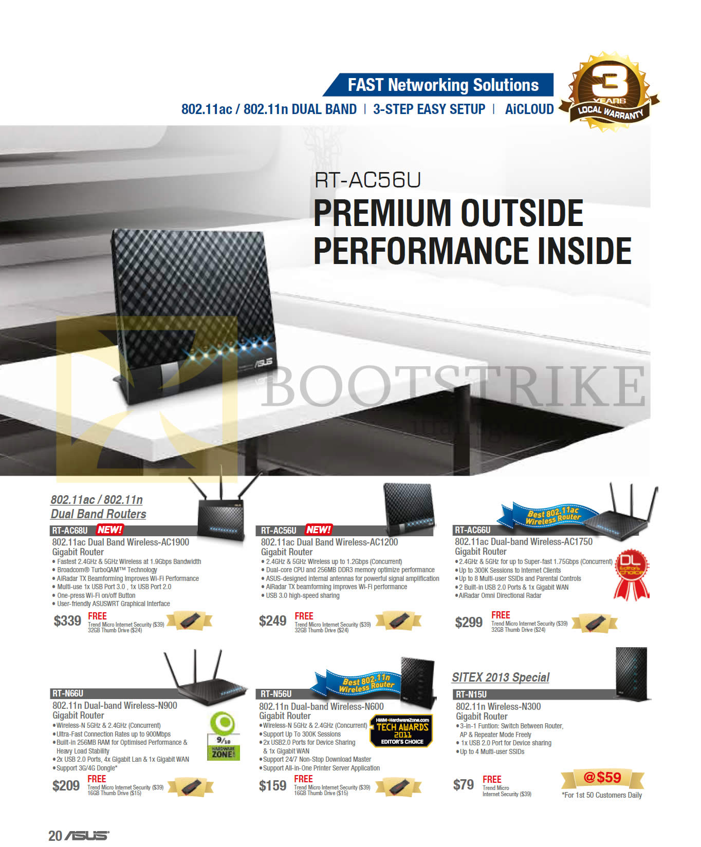 SITEX 2013 price list image brochure of ASUS Networking Routers RT-AC68U, Rt-AC56U, RT-AC66U, RT-N66U, RT-N56U, RT-N15U