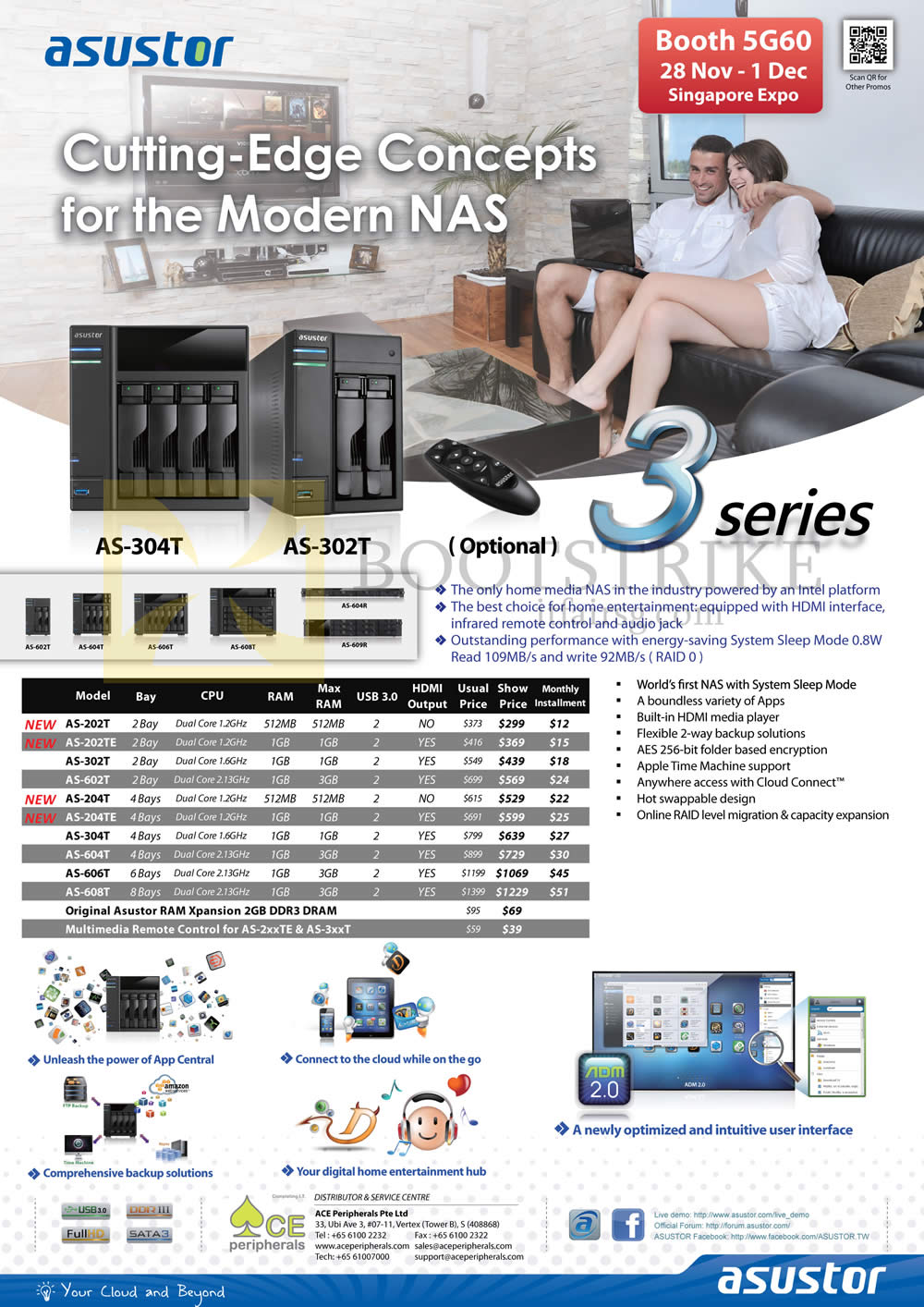 SITEX 2013 price list image brochure of Ace Peripherals Asustor NAS AS-202T AS-202TE AS-204T AS-204TE AS-302T AS-304T AS-602T AS-604T AS-606T AS-608T AS-604RS AS-609RS