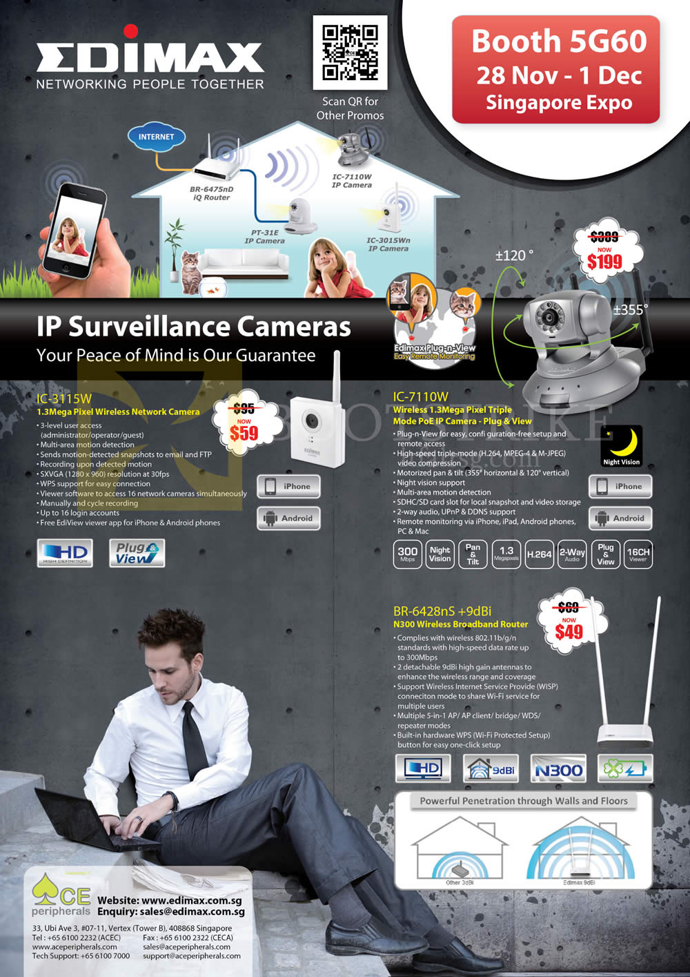 SITEX 2013 price list image brochure of Ace Peripherals Edimax IPCam IC 3115W IC 7110W BR 6428nS Router