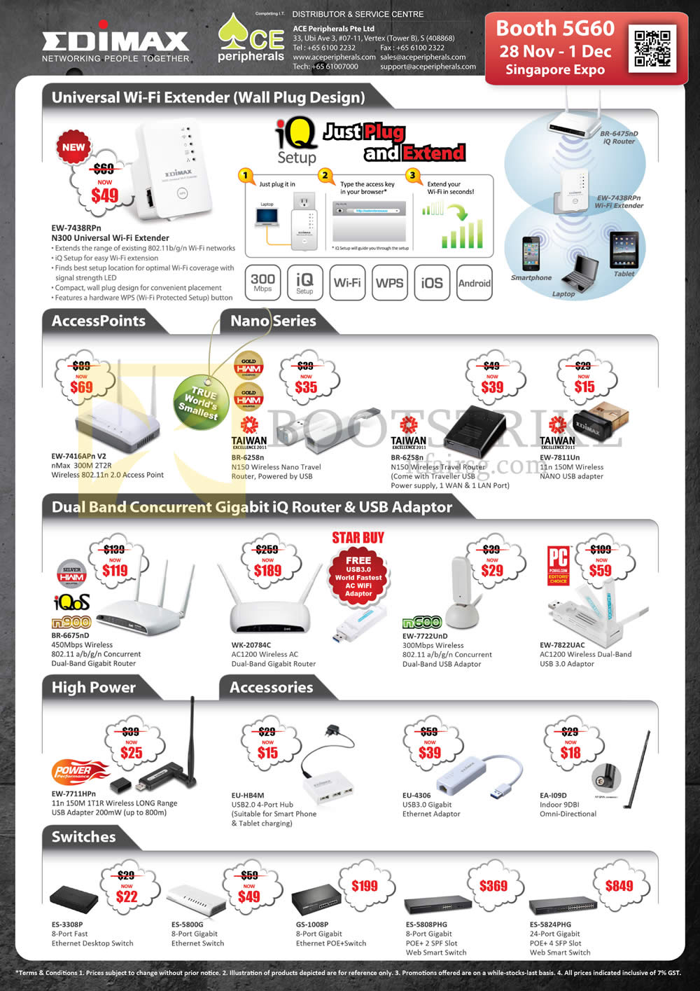 SITEX 2013 price list image brochure of Ace Peripherals Edimax Networking, Wireless Extender, Router, USB Ethernet Adapter, POE Switches