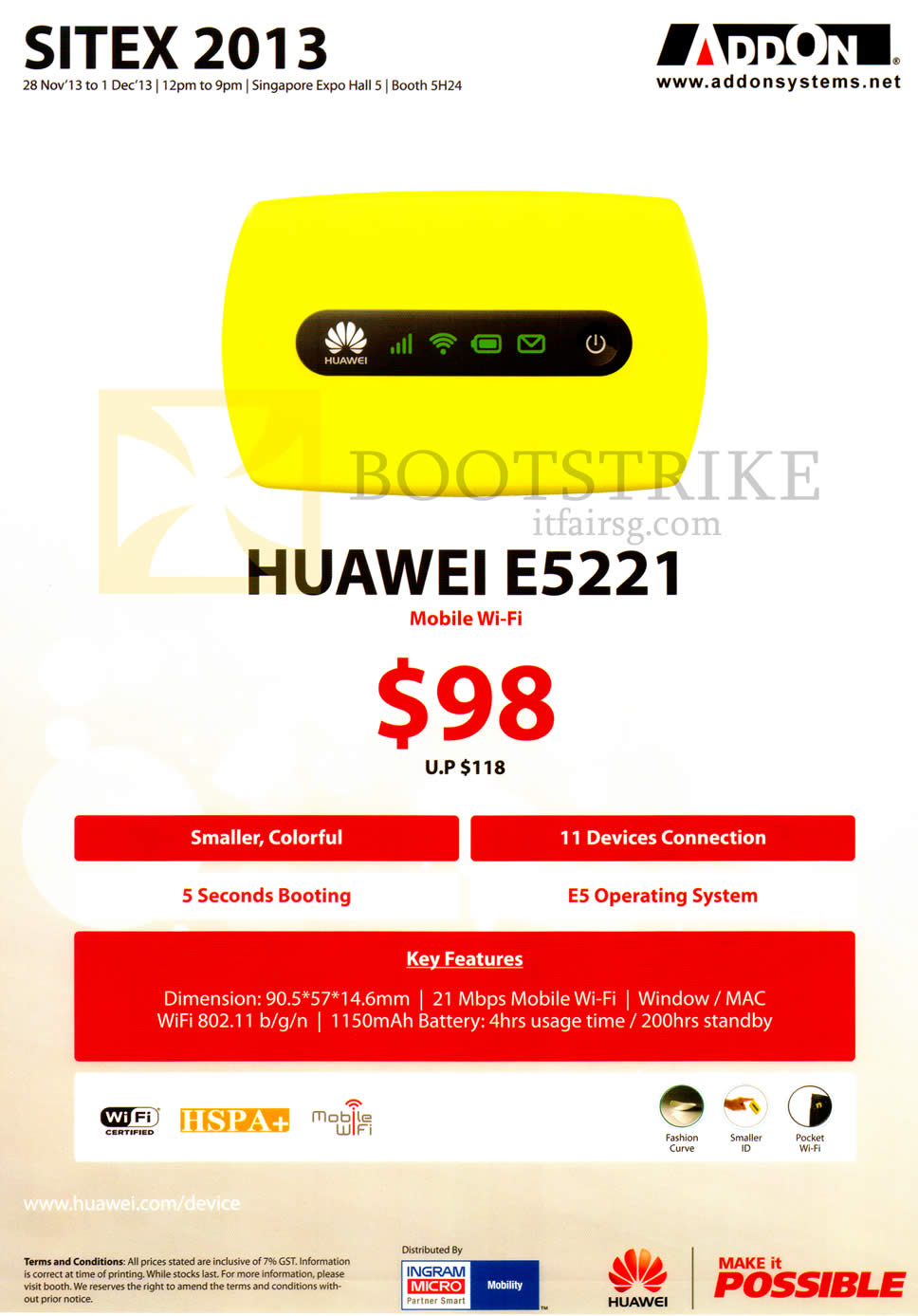 SITEX 2013 price list image brochure of AddOn Systems Huawei E5221 Mobile Wifi