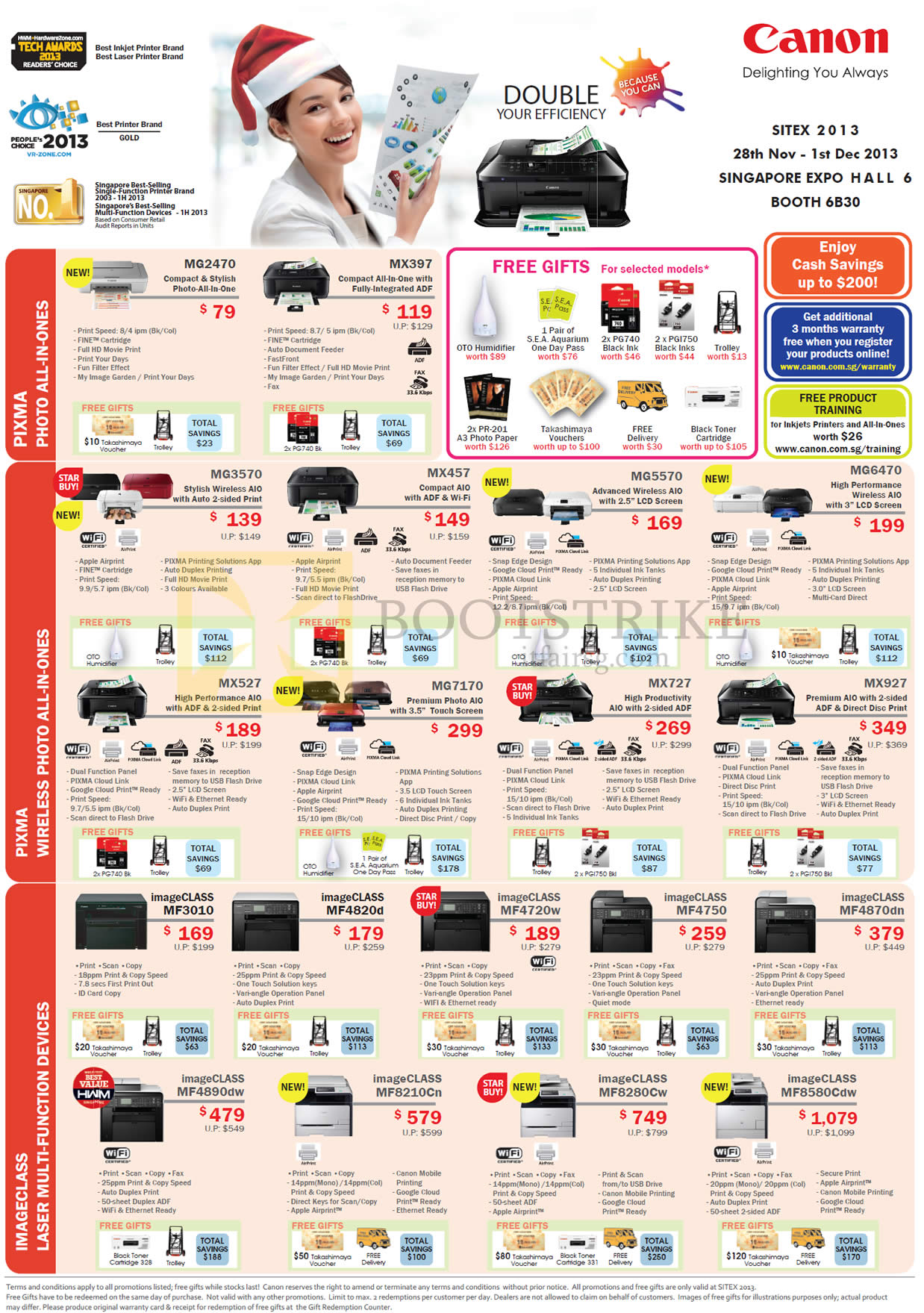 SITEX 2013 price list image brochure of Canon Printers Pixma, ImageClass, MG2470 MX397 MG3570 MX457 MX527 MX727 MF3010 MF4720w MF4750 MF4870dn MF4890DW MF8210CN MF8280CW MF8580cdw